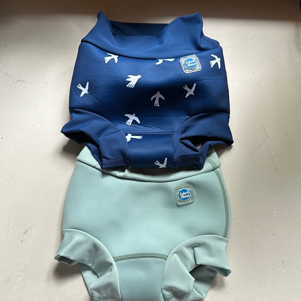 Charming Bird Pattern Diaper Cover Set - Navy and Mint